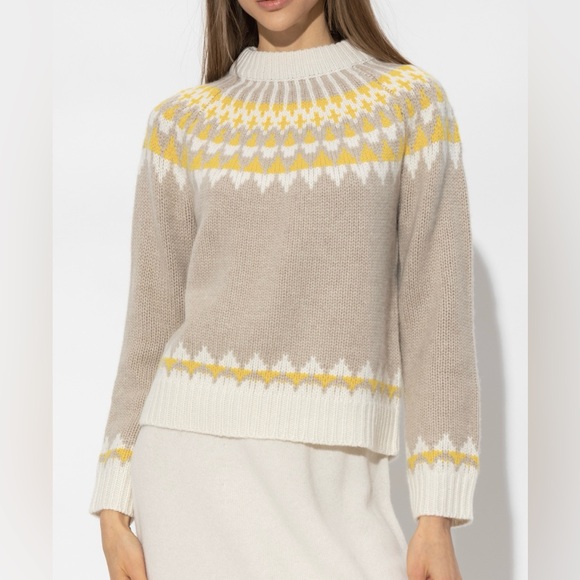 Lisa Yang Sweaters - Lisa Yang Nelly Fair Isle Cashmere Mock Neck Sweater Taupe Beige Size 0/XS NWT